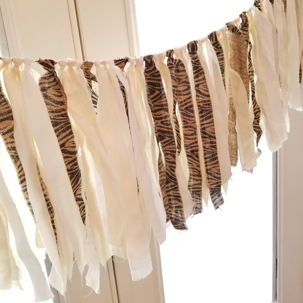 Linen Fabric Banner Wall Hanging | Zebra Burlap | 5'